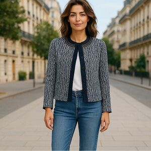 Tory Burch Black and White Textured Blazer